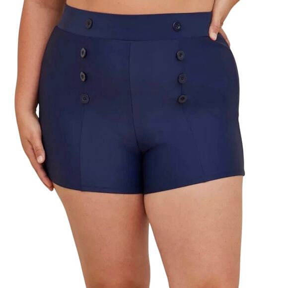 Retro Chic Torrid Ultra High Rise Navy Blue Sailor Button Swim Short Size 2X - Picture 1 of 11
